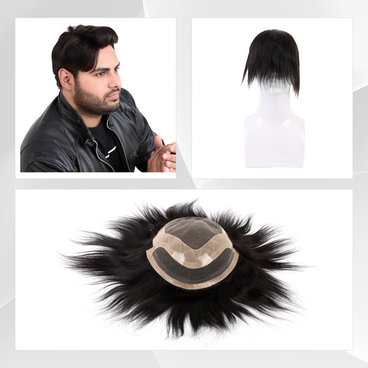 "Double Net Los Angeles Front Lace Hair Patch for Men by Hairs n You - Undetectable Frontline, Comfortable, Long-Lasting, Crafted with 100% Original Remy and Virgin Human Hair to Combat Hair Loss, Baldness and Thinning Problems"